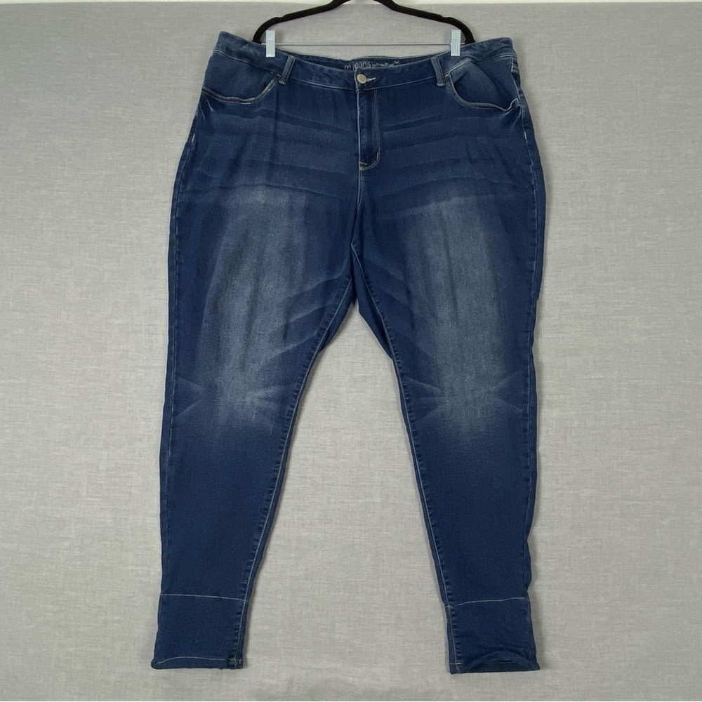 M Jeans by Maurices Mid Rise Womens 24W Reg Red Check Contrast Cuffs Tapered Leg